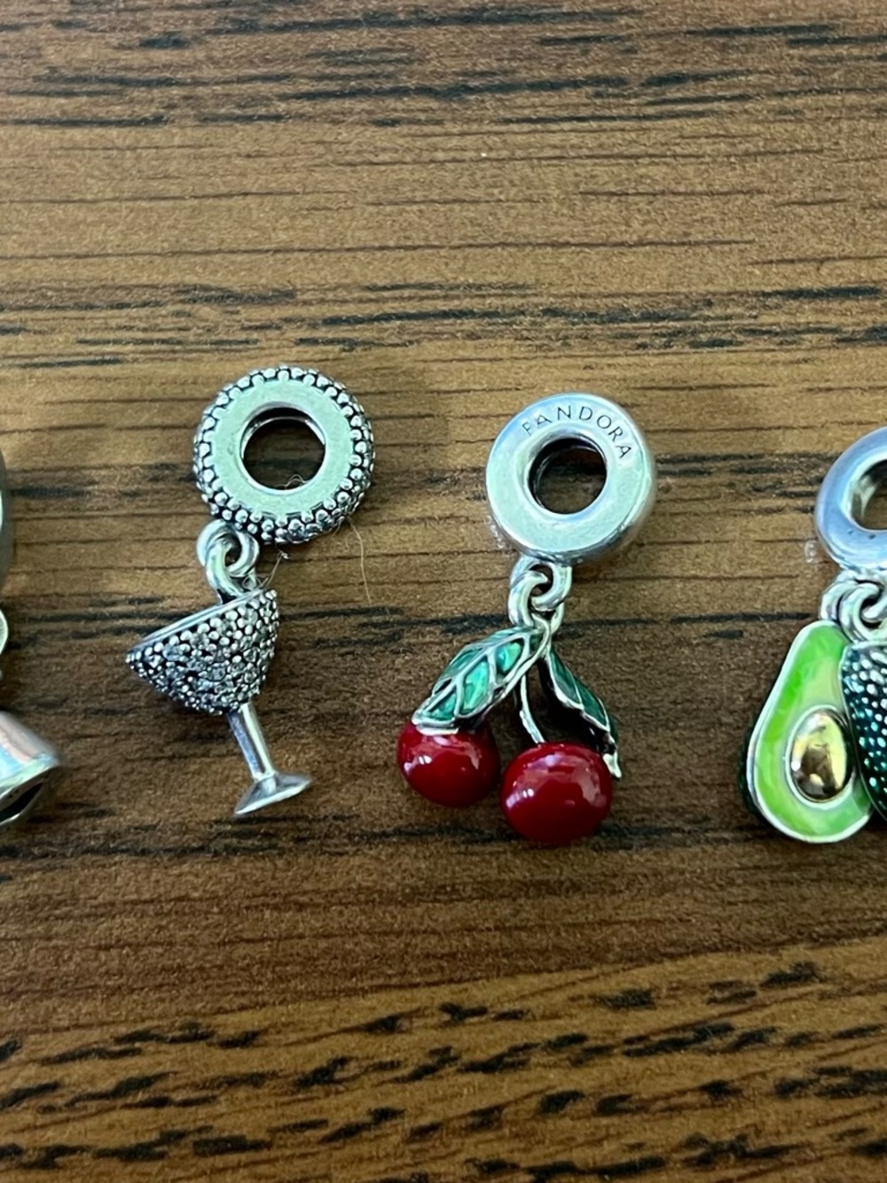 PANDORA CHARMS Moka Pot, Martini Glass, Cherries, Avocado.